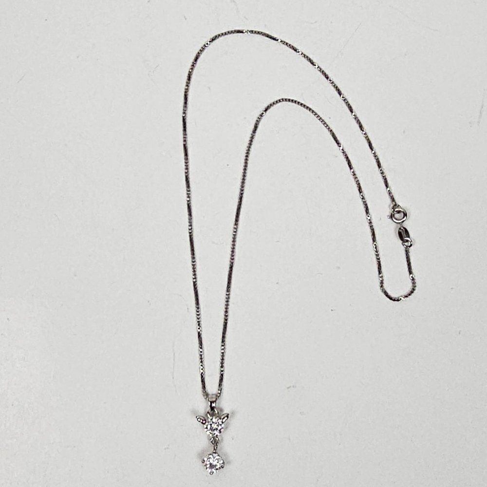 S 925 Sterling Silver Cubic‎ Zirconia Drop Pendant Box Chain Necklace Cat Mouse - Picture 5 of 15